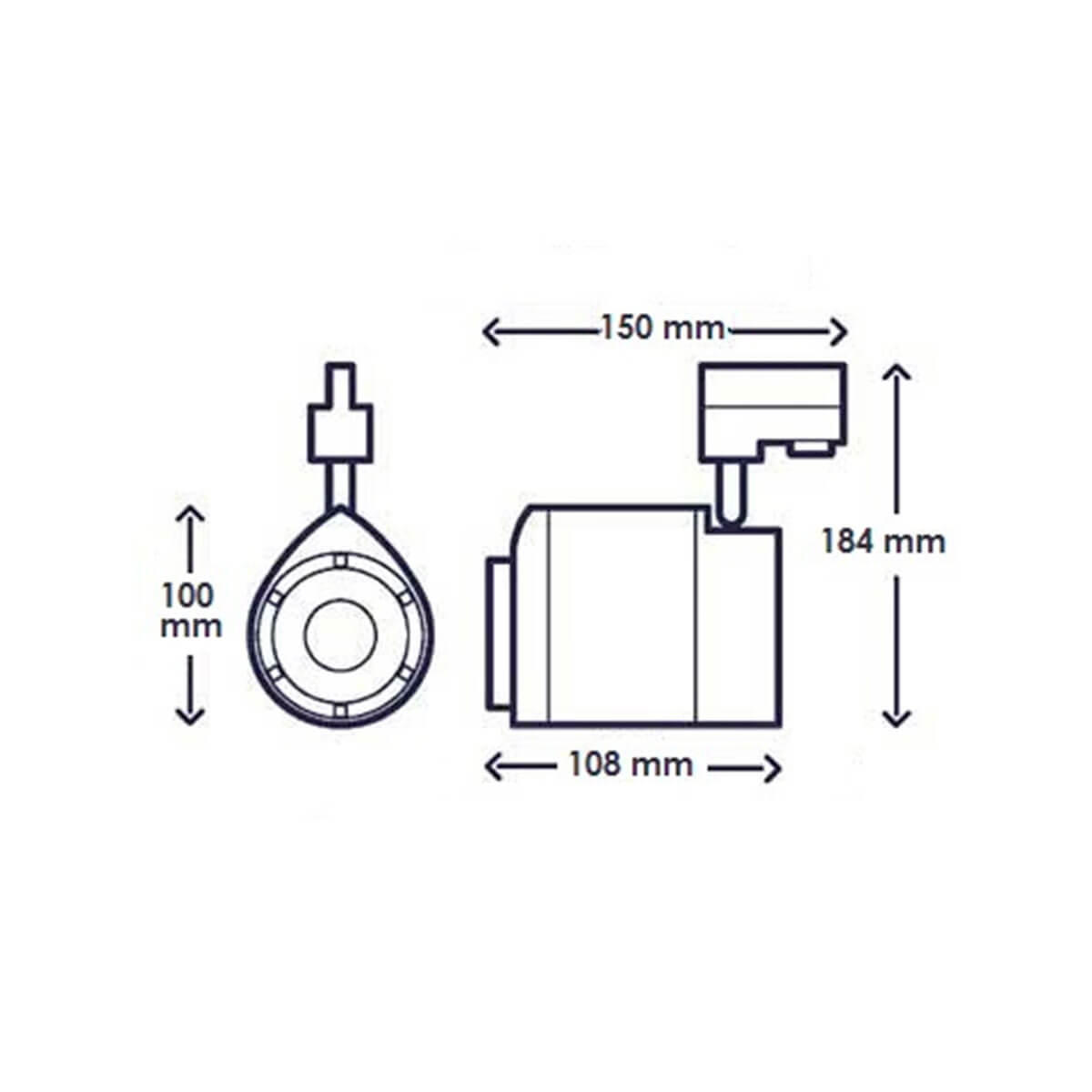 Interlight Camita ColourDrop 15W Tracklight LED Schienenstrahler, Maßzeichnung