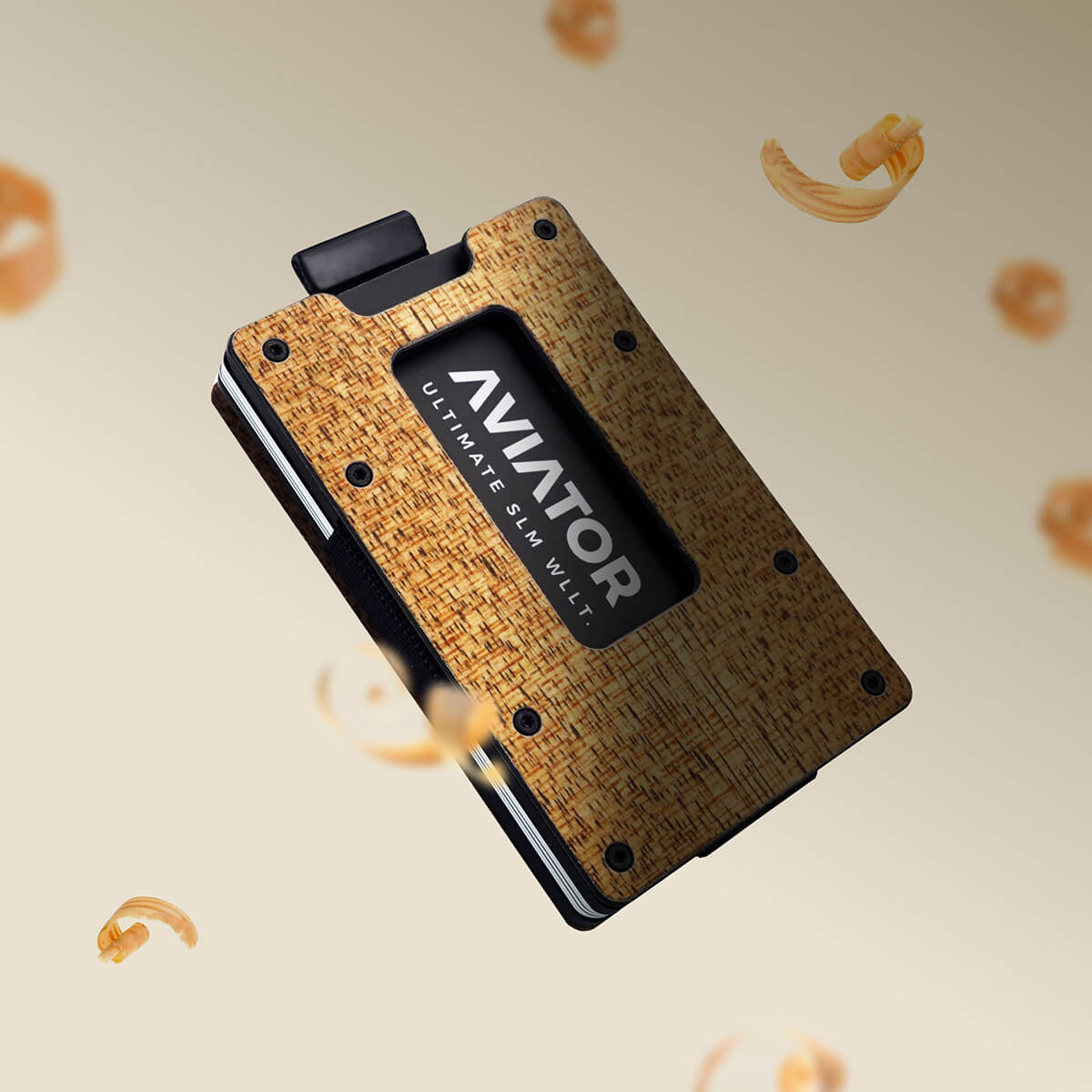 Aviator Wallet Wood x Carbon Fiber Slide Slim Wallet Geldbörse, Carbon / Holz laminiert