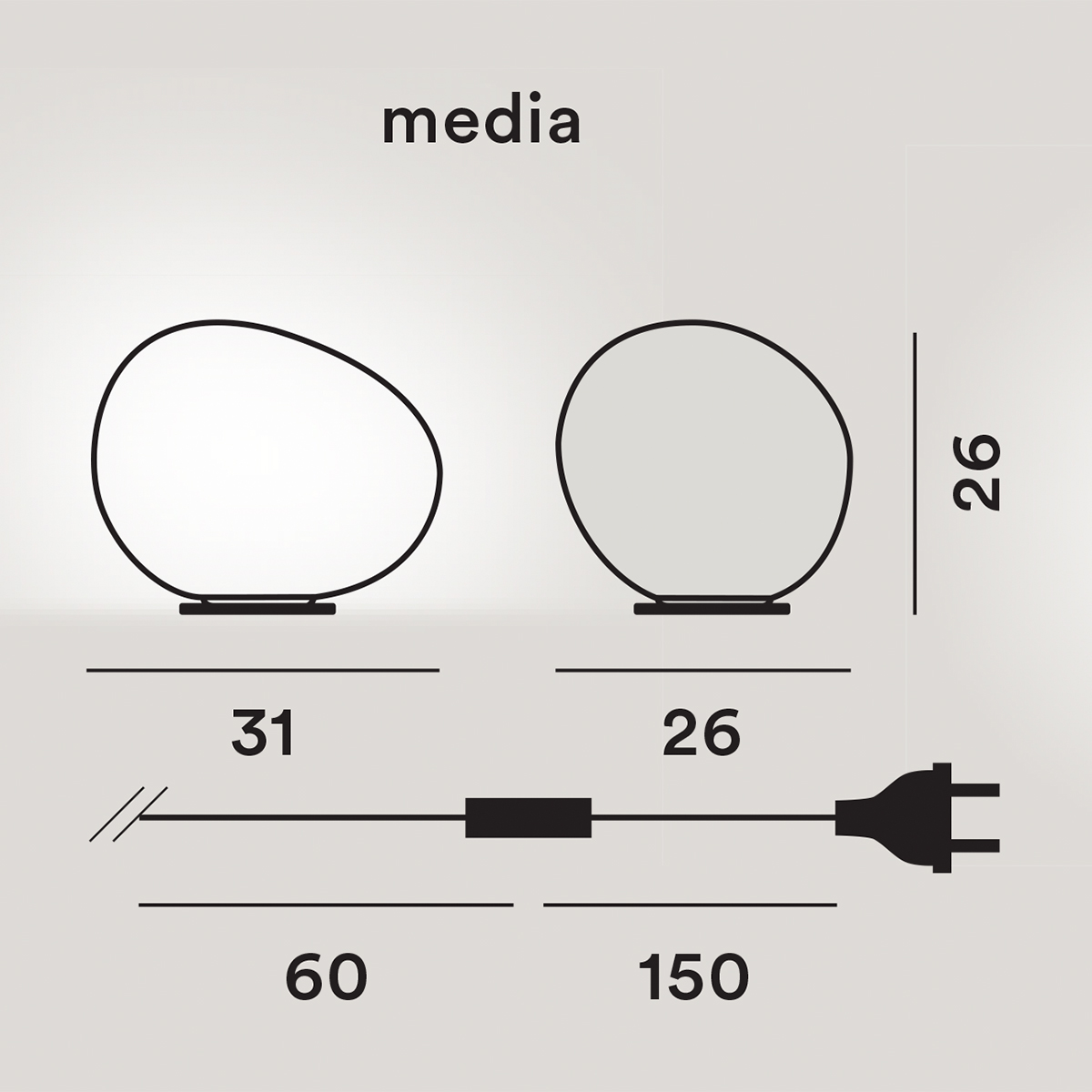 Foscarini Gregg Media Tavolo, mit Dimmer, Maßzeichnung
