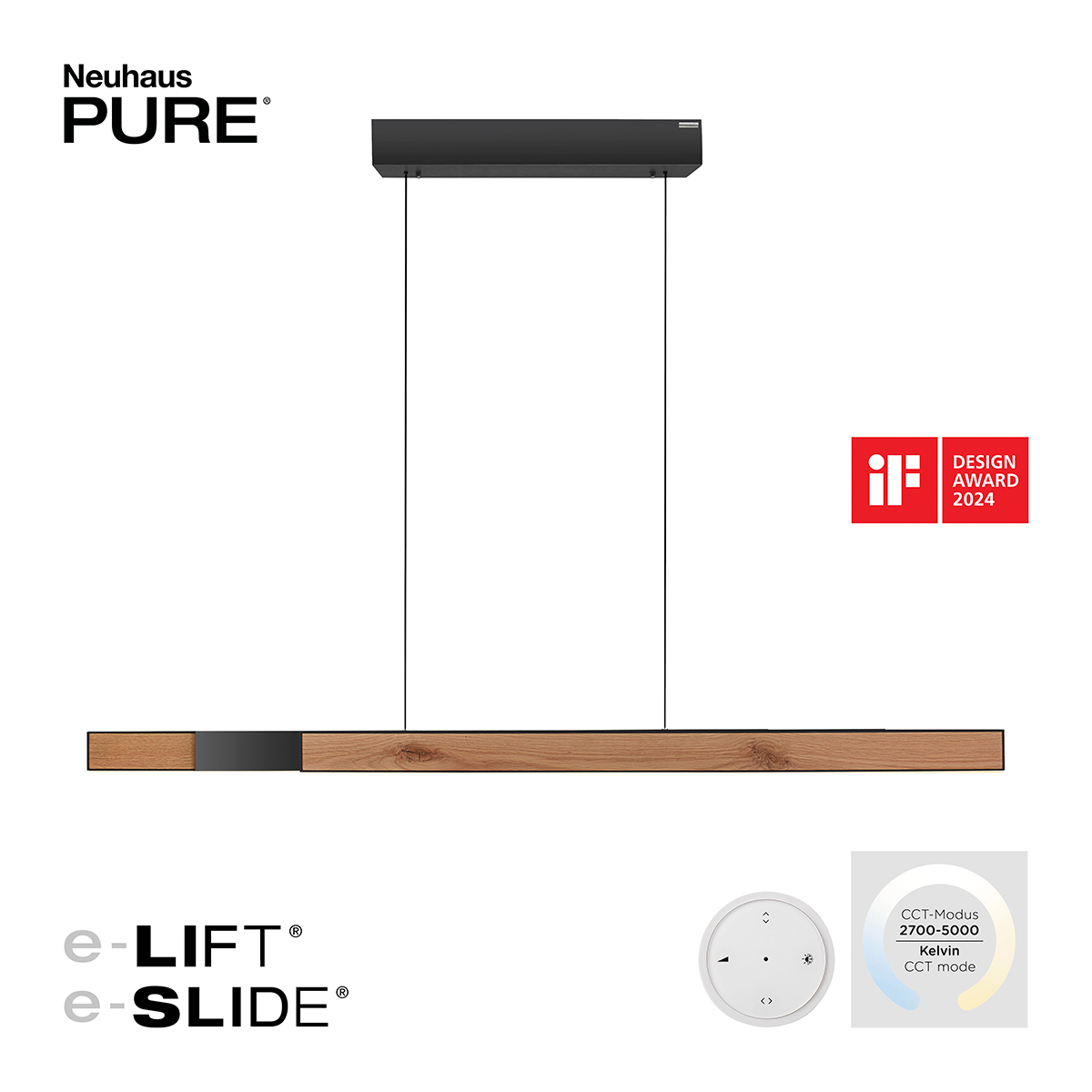 Neuhaus PURE Moto-Rise LED Pendelleuchte, schwarz / Eiche