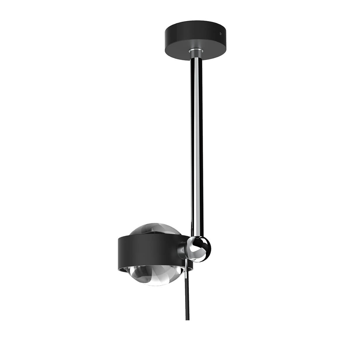 Top Light Puk Mini Side Single Ceiling LED Deckenleuchte, 20 cm, Gehäuse, schwarz lackiert / Chrom, mit Linse klar / Linse klar (nicht inbegriffen)