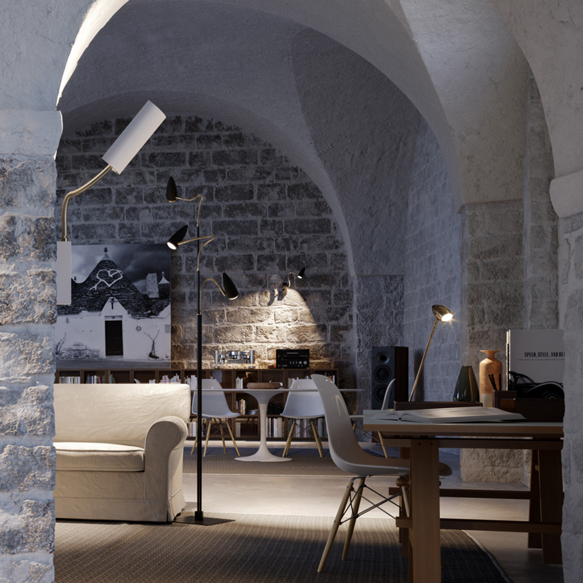 Catellani & Smith CicloItalia Flex F3 Stehleuchte, schwarz / Messing (Foto: Nava-Rapacchietta)