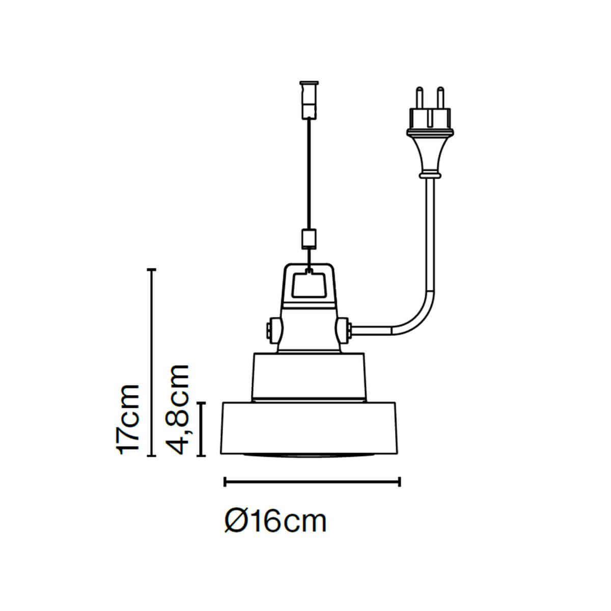 Marset Plaff-on! S16 IP65 LED Pendelleuchte, Maßzeichnung