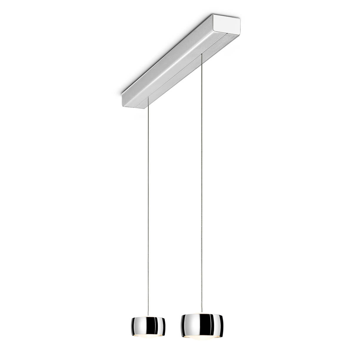 Oligo Grace LED Pendelleuchte, 2-flg., TW, unsichtbare Höhenverstellung, Baldachin: Alu gebürstet, Chrom