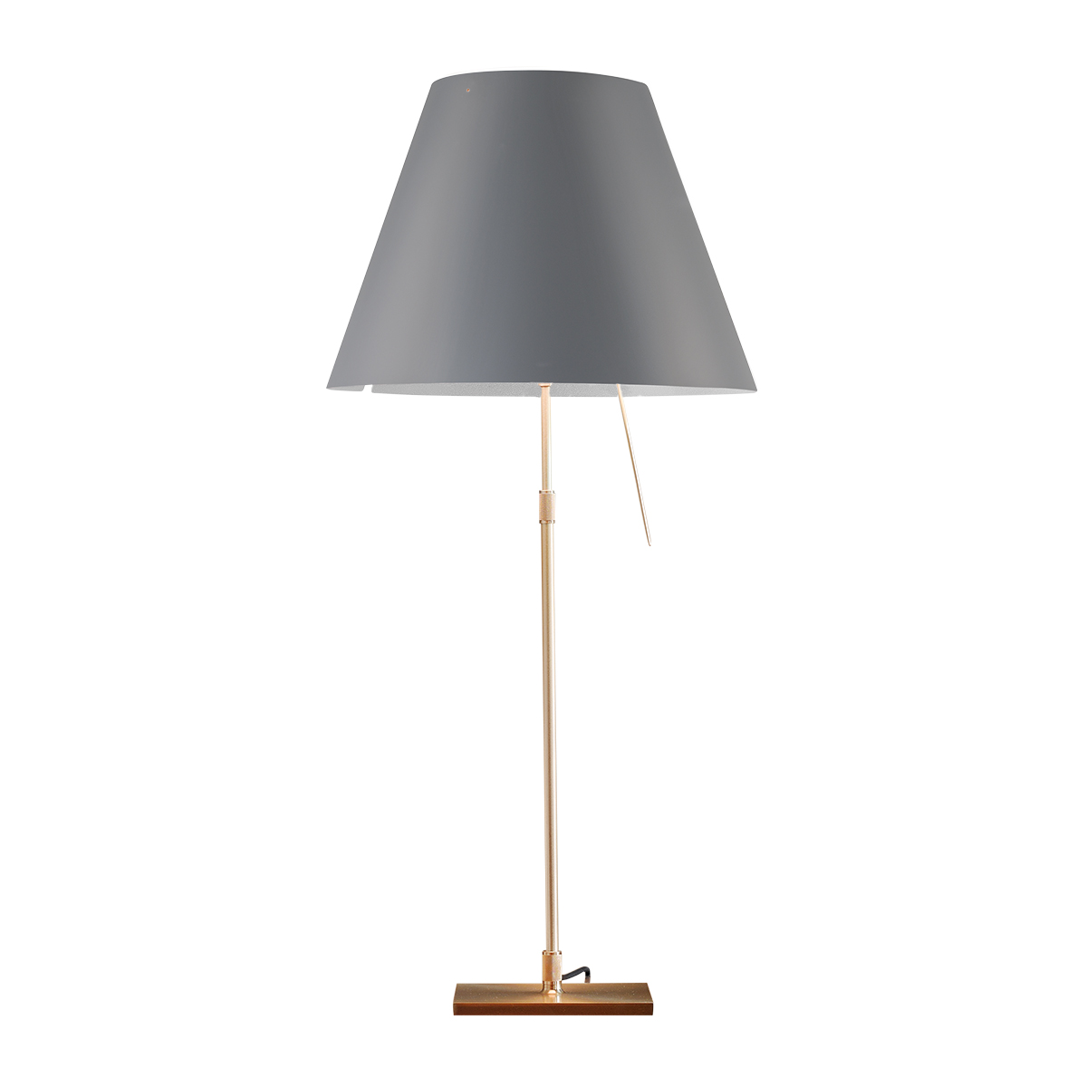Luceplan Costanza Tavolo Teleskop mit Touchdimmer, Messing, Schirm: betongrau