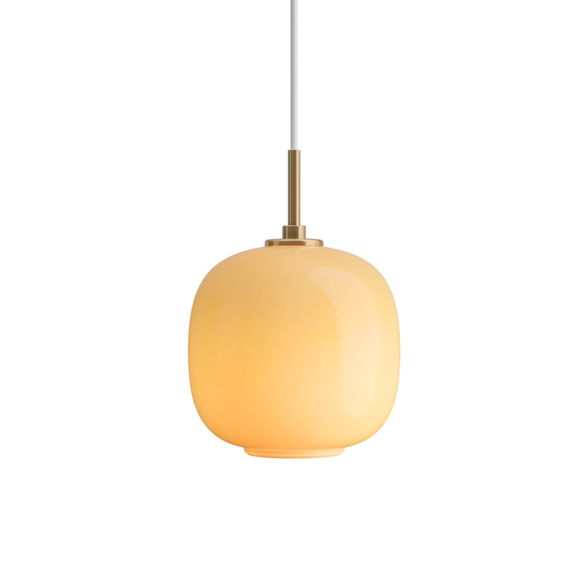 Louis Poulsen VL 45 Radiohus Pendelleuchte, Ø: 17,5 cm, Glas bernstein (eingeschaltet)
