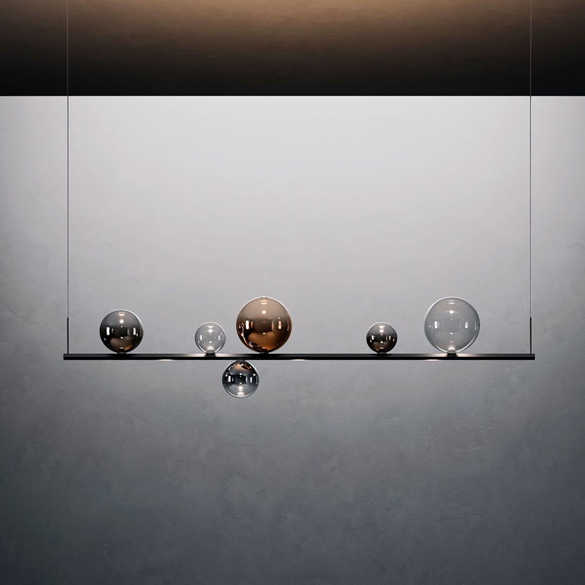 Lodes Random Stick LED Pendelleuchte, 6-flg., 2700 K, schwarz / rauchfarben und Bronze glänzend / transparent (auf Anfrage erhältlich)