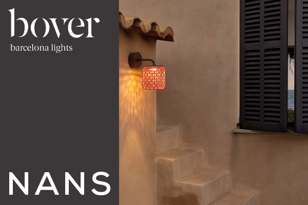 Bover Nans outdoor wall light with woven shade on a Mediterranean house facade