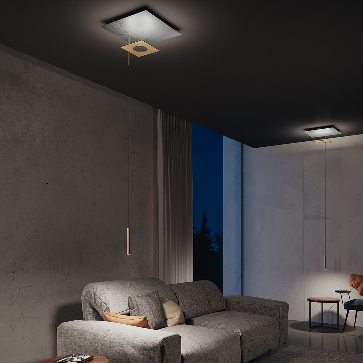 Icone Petra-S2 LED Pendelleuchte, Silber / Messing satiniert