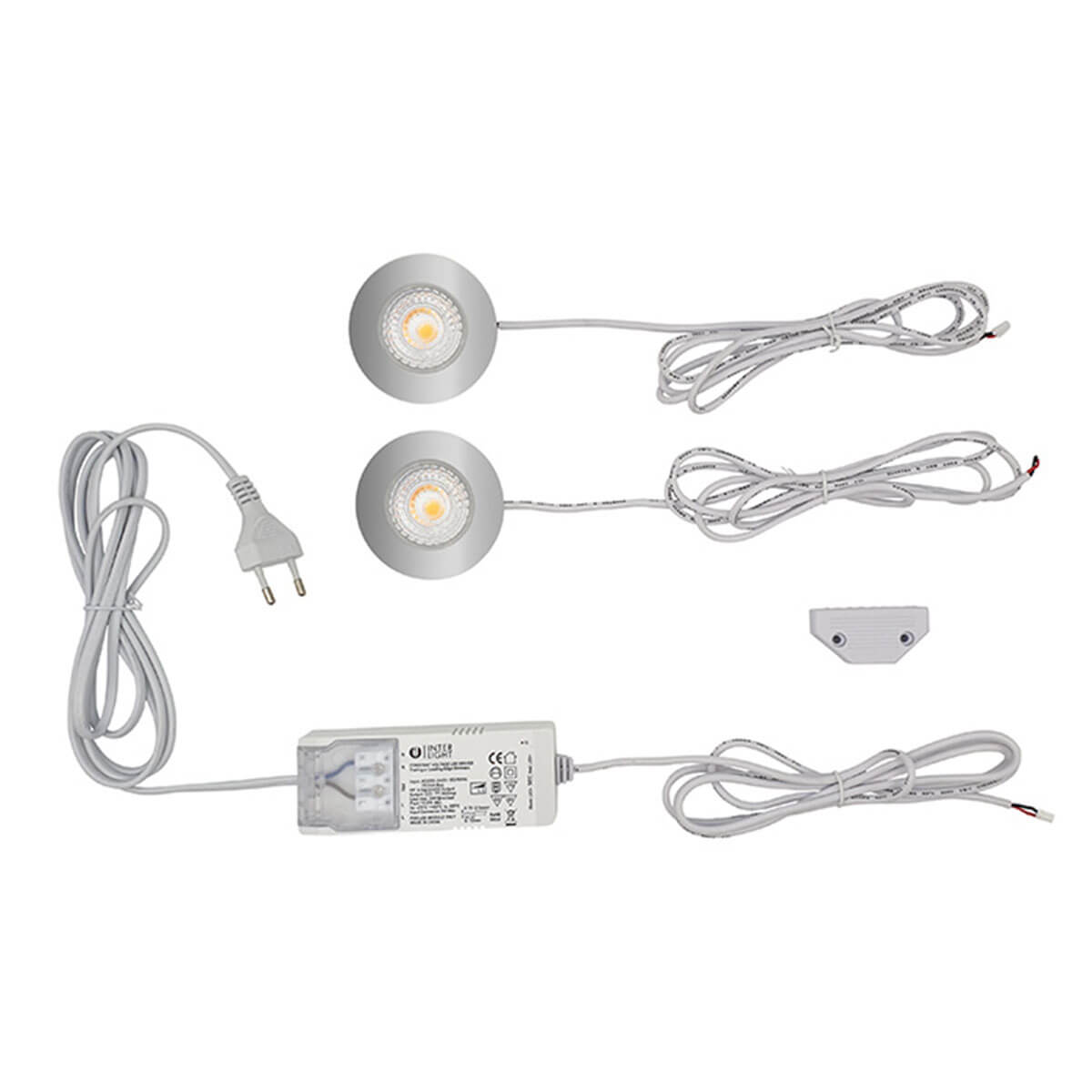 Interlight Cabiled Downlight LED Möbeleinbaustrahler, 2er-Set, Chrom gebürstet