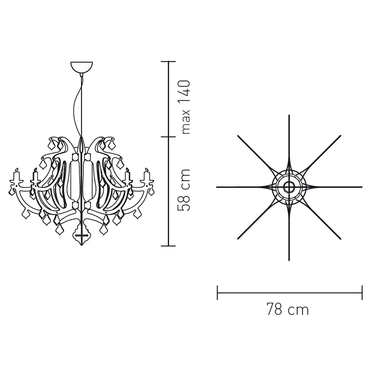 Slamp Ginetta Suspension, Maßzeichnung