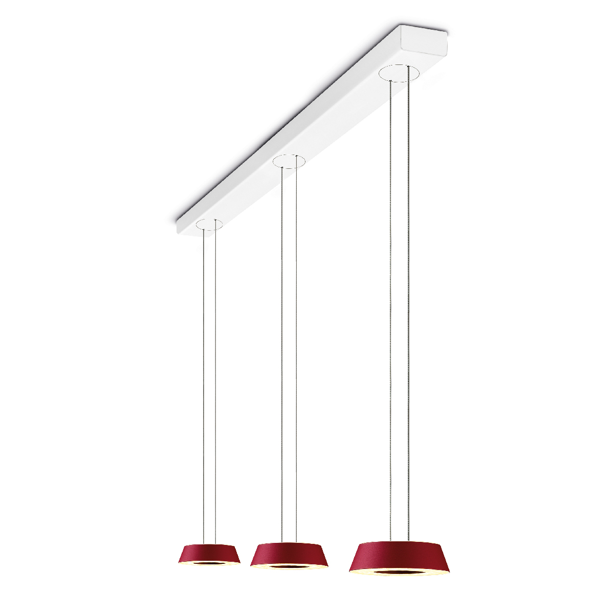 Oligo Glance LED Pendelleuchte, 3-flg., unsichtbare Höhenverstellung, rot matt