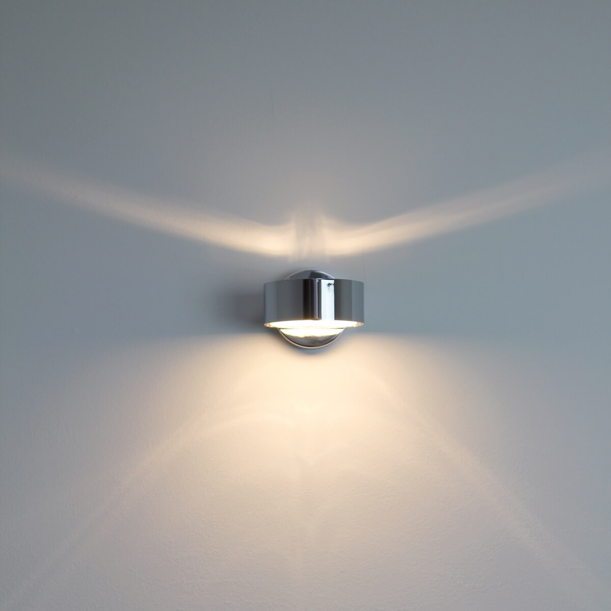 Top Light Puk Mini Wall Wandleuchte, Chrom, mit Glas satiniert / Alureflektor