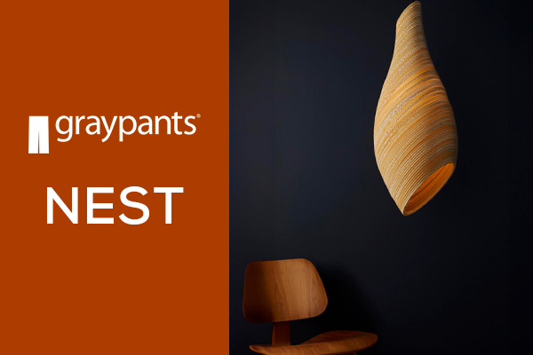 Graypants Nest Pendelleuchte aus recyceltem Karton als warme Designerleuchte für Wohnraum und Lounge