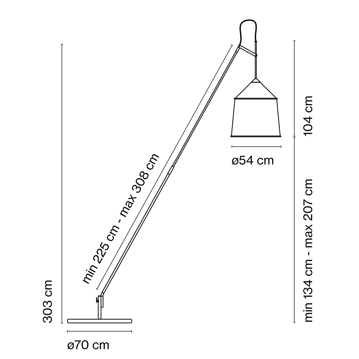 Marset Jaima P307+54 IP65 LED Stehleuchte, mit Sockel, Maßzeichnung