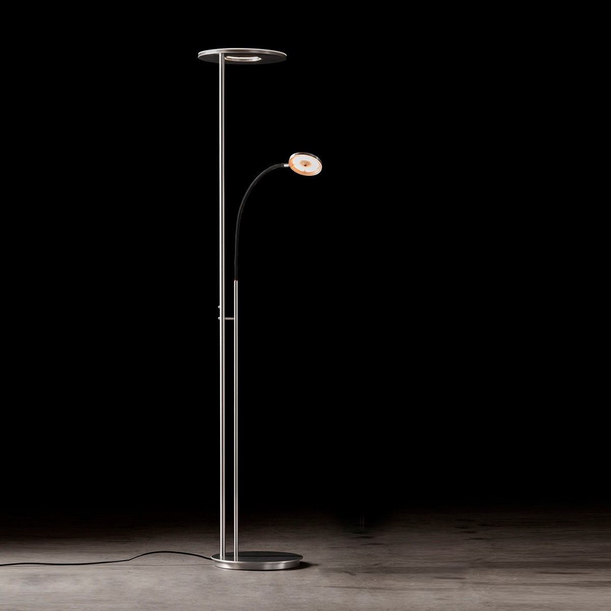 Holtkötter Nova Flex LED Deckenfluter mit Lesearm, Aluminium matt / schwarz