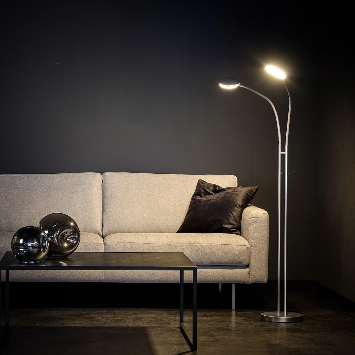 Holtkötter Flex Twin LED Stehleuchte, Aluminium matt / grau