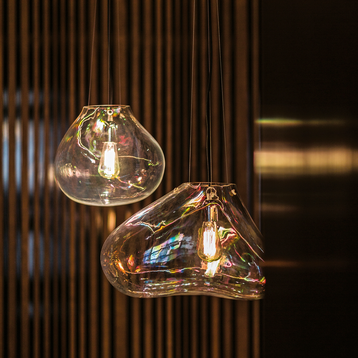 Fontana Arte Bolla Pendelleuchte, Breite: 51 cm, Glas transparent, und Breite: 33 cm, Glas transparent