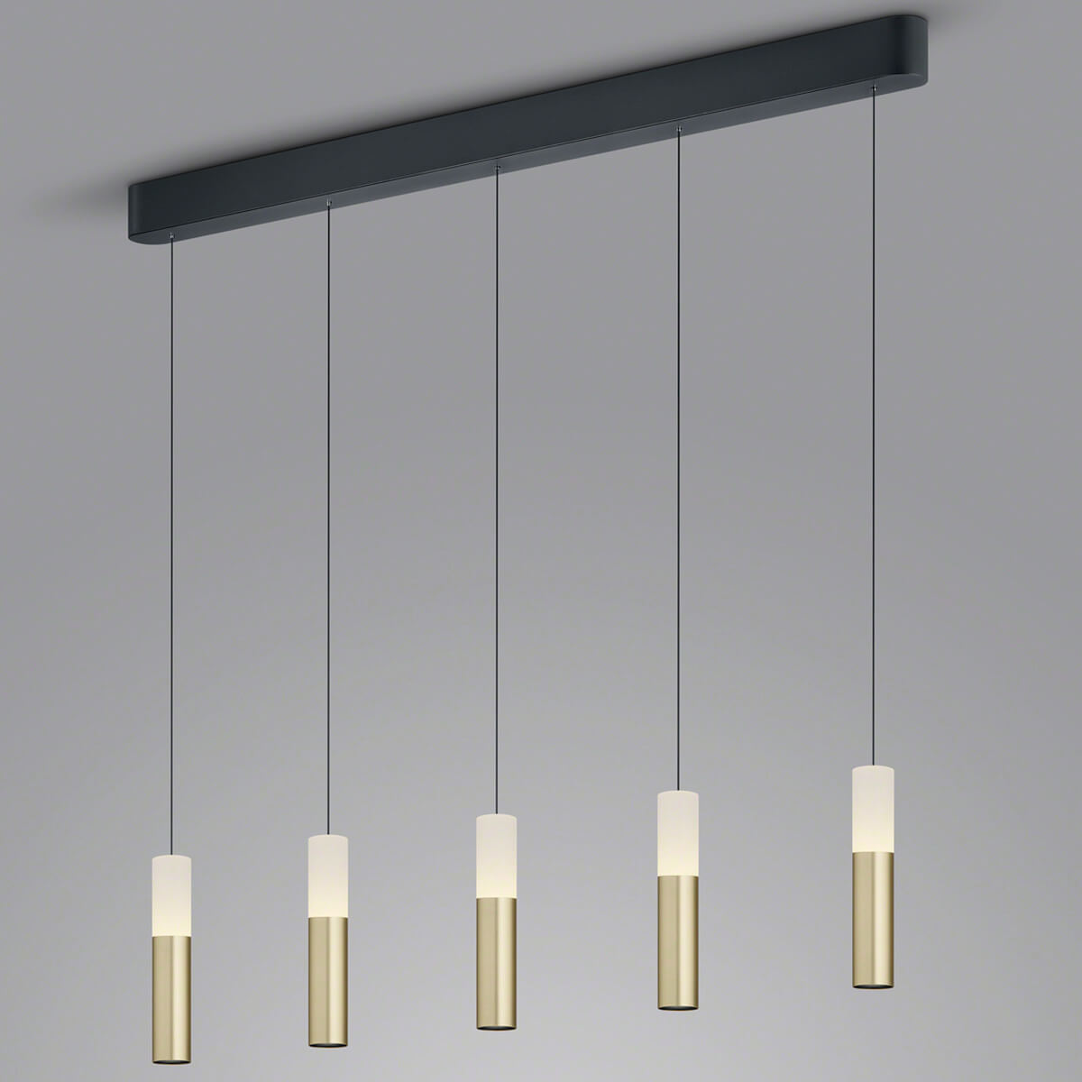 Helestra Lidos LED Pendelleuchte, 5-flg, schwarz matt / Gold matt (mit Höhenverstellung)