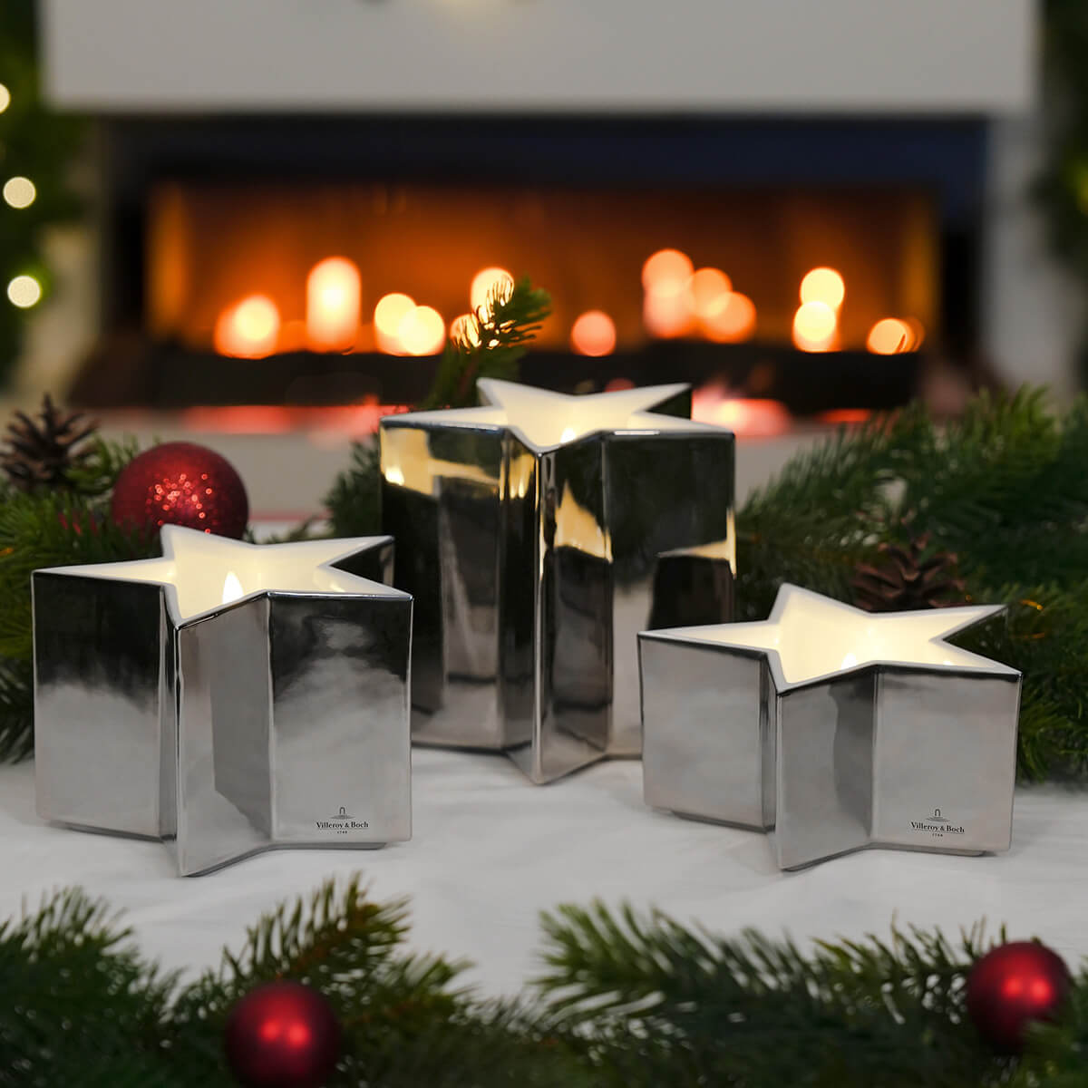 Villeroy & Boch Luzern LED Porzellansternkerzen, Silber