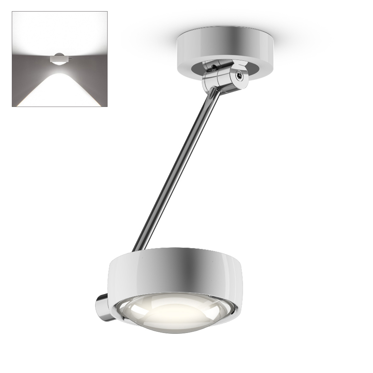 Occhio Sento E soffitto singolo up LED Deckenleuchte, 30 cm, 2700 K, Chrom / weiß glänzend