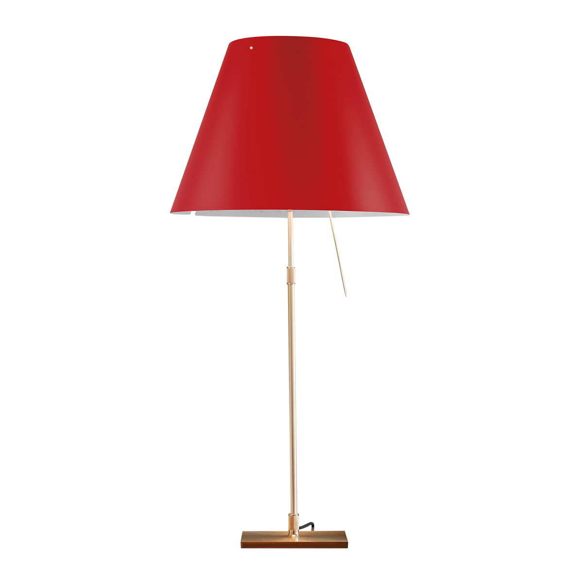 Luceplan Costanza Tavolo Teleskop mit Touchdimmer, Messing, Schirm: johannisbeerrot