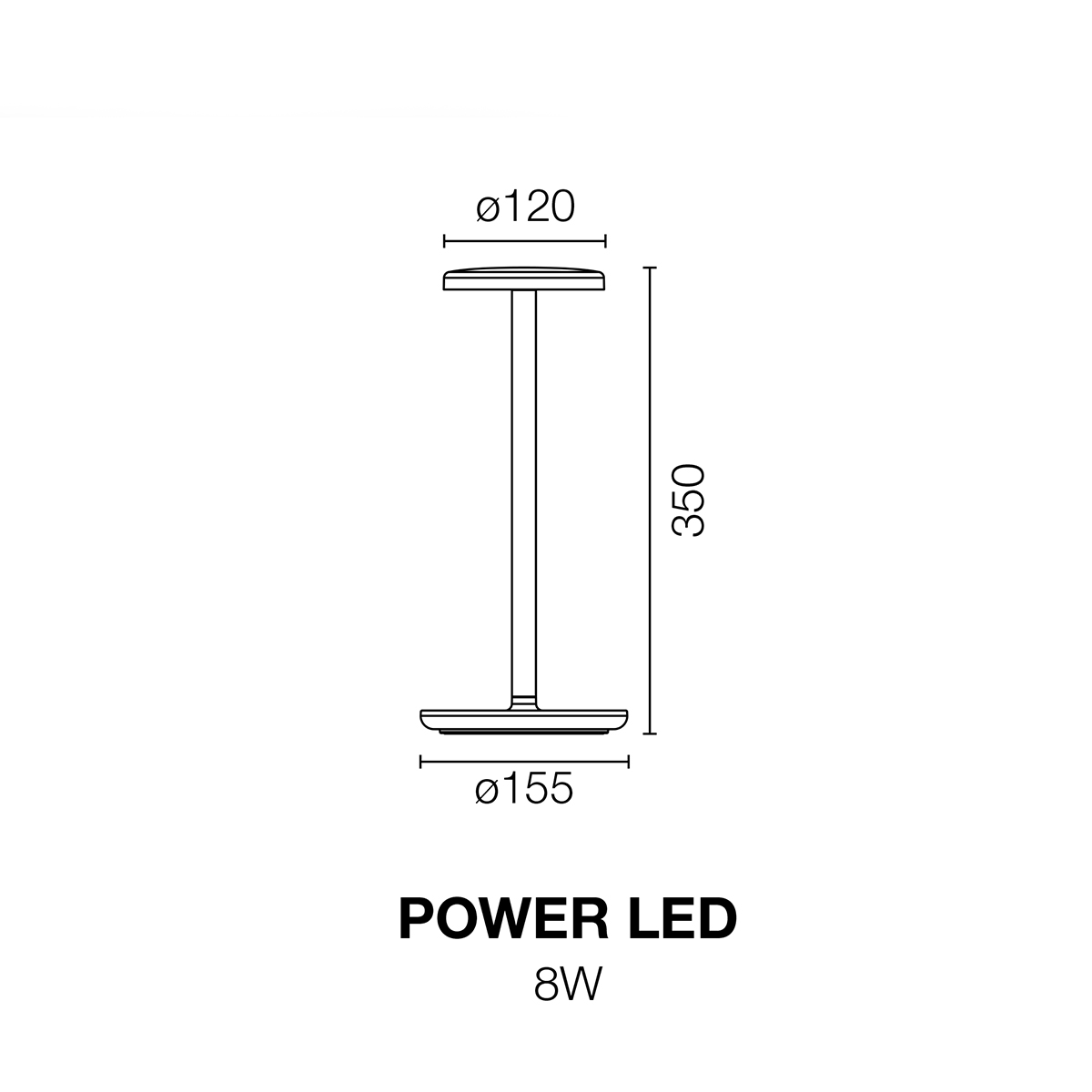 Flos Oblique LED Tischleuchte, Maßzeichnung