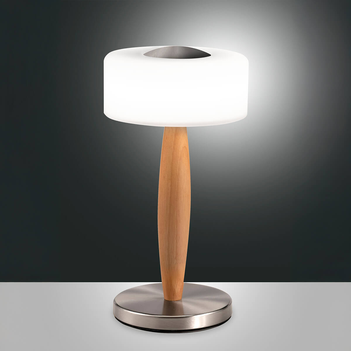 Fabas Luce Elea LED Tischleuchte, Eichenholz / Nickel satiniert