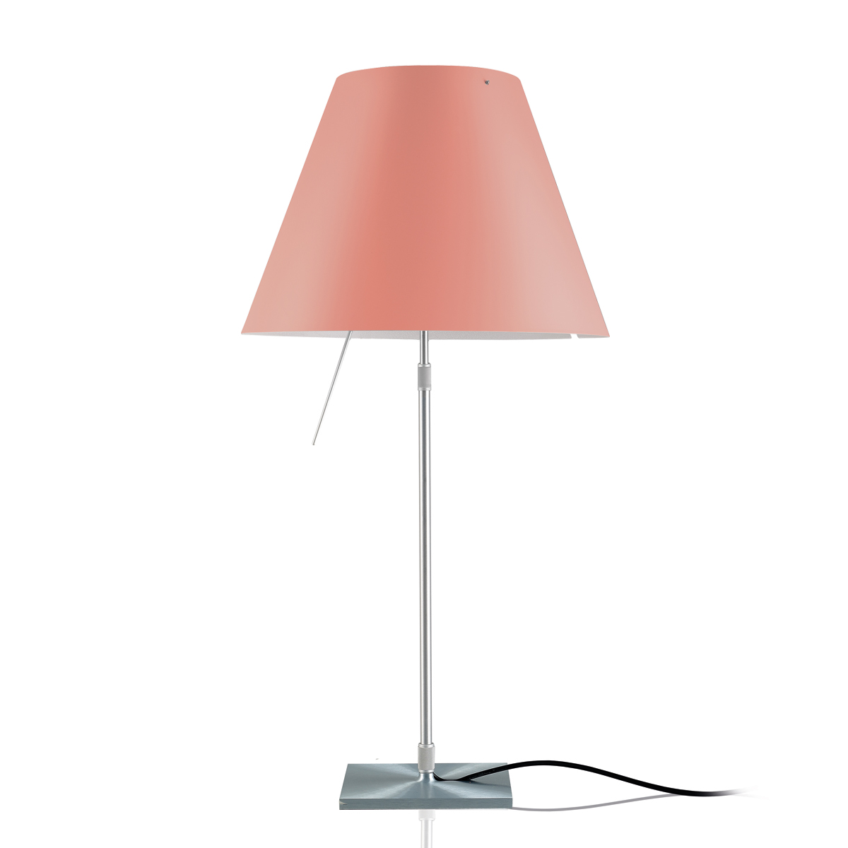 Luceplan Costanza Tavolo Teleskop mit Touchdimmer, Alu, Schirm: mystisches Rosa (ausgeschaltet)