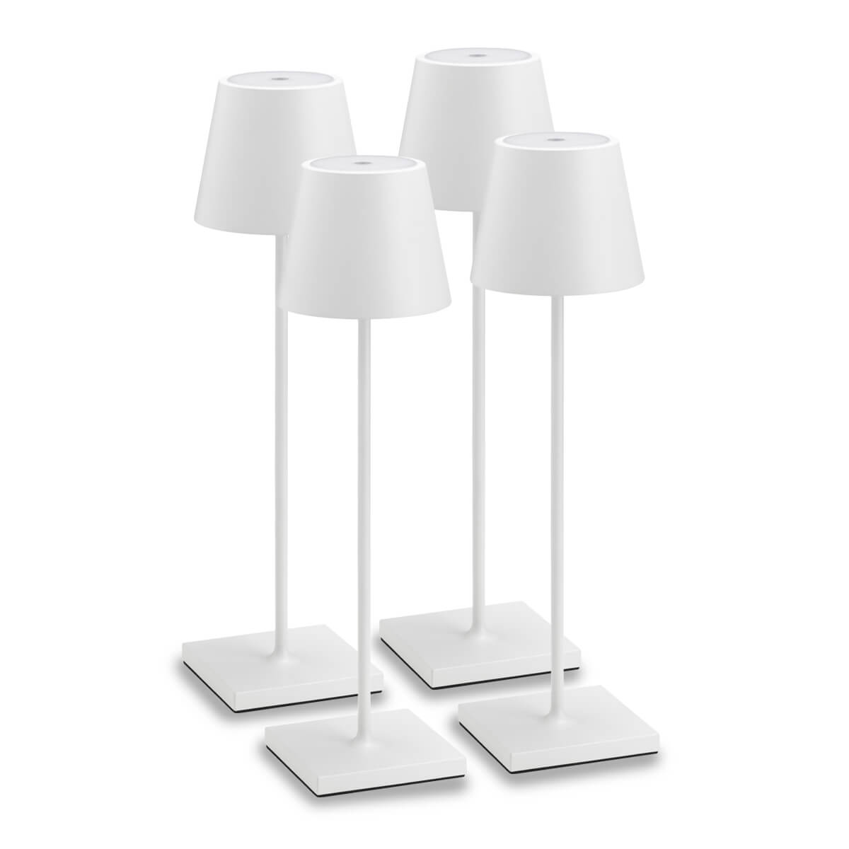 LCD Außenleuchten 4er Set Outdoor LED Akku-Tischleuchte, weiß