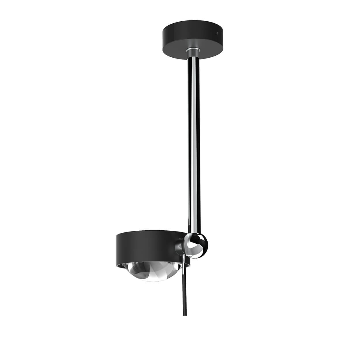 Top Light Puk Mini Side Single Ceiling Deckenleuchte, 20 cm, Gehäuse, schwarz matt / Chrom, mit Linse klar / Glas satiniert (nicht inbegriffen)