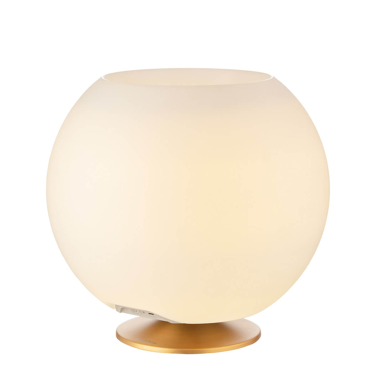 Kooduu Sphere LED Akkuleuchte, Bluetooth Lautsprecher & Weinkühler, Messing (eingeschaltet)