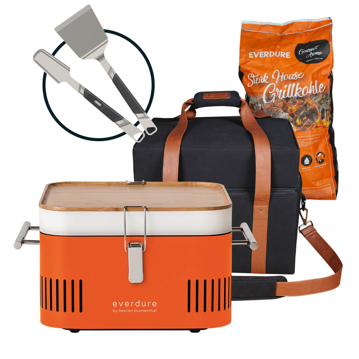 Everdure by heston blumenthal Cube Holzkohlegrill, tragbar, Sorglos-Paket, orange Cube Holzkohlegrill, tragbar, Sorglos-Paket