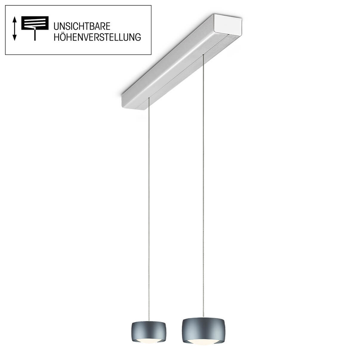 Oligo Grace LED Pendelleuchte, 2-flg., TW, unsichtbare Höhenverstellung, Baldachin: Alu gebürstet, Basalt