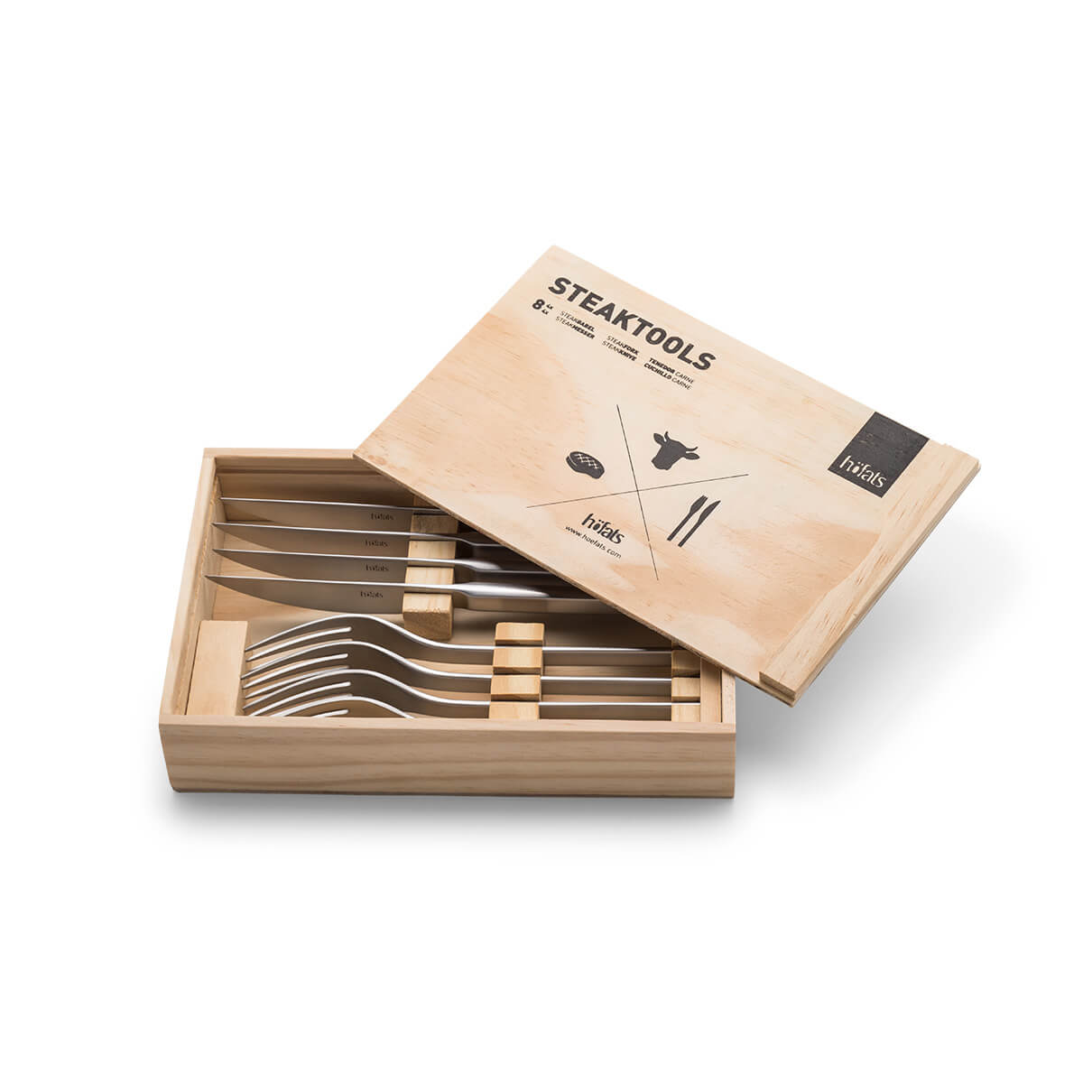 Höfats Steakbesteck, Edelstahl gebürstet, inklusive hochwertiger Holzbox