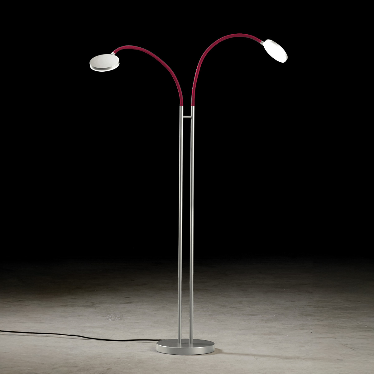 Holtkötter Flex Twin LED Stehleuchte, Aluminium matt / rot