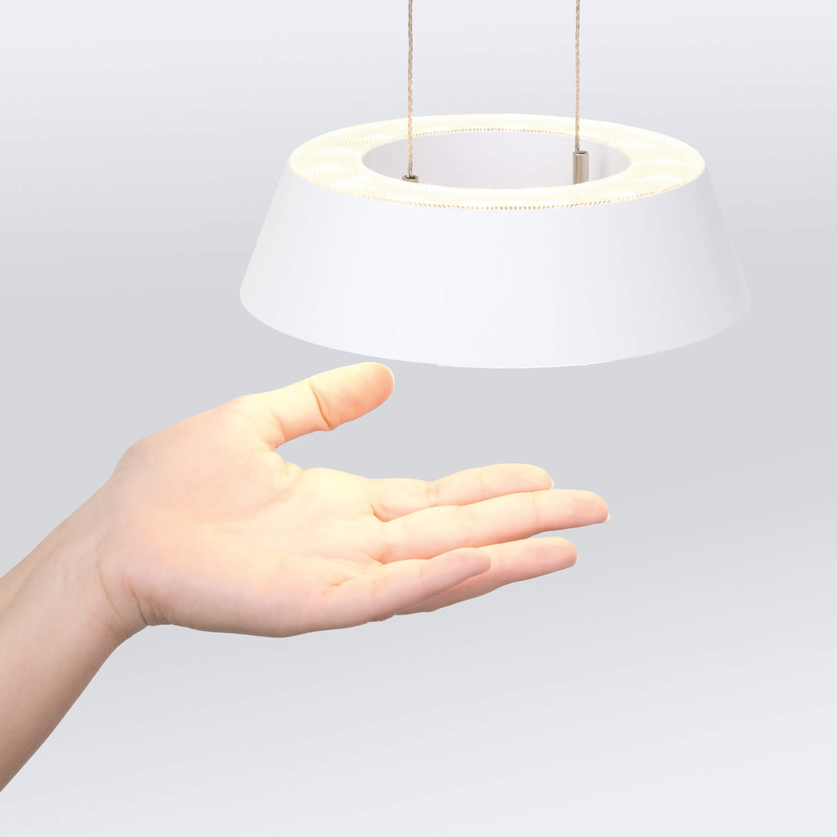 Oligo Glance LED Pendelleuchte, 3-flg., unsichtbare Höhenverstellung, weiß matt, Gestensteuerung