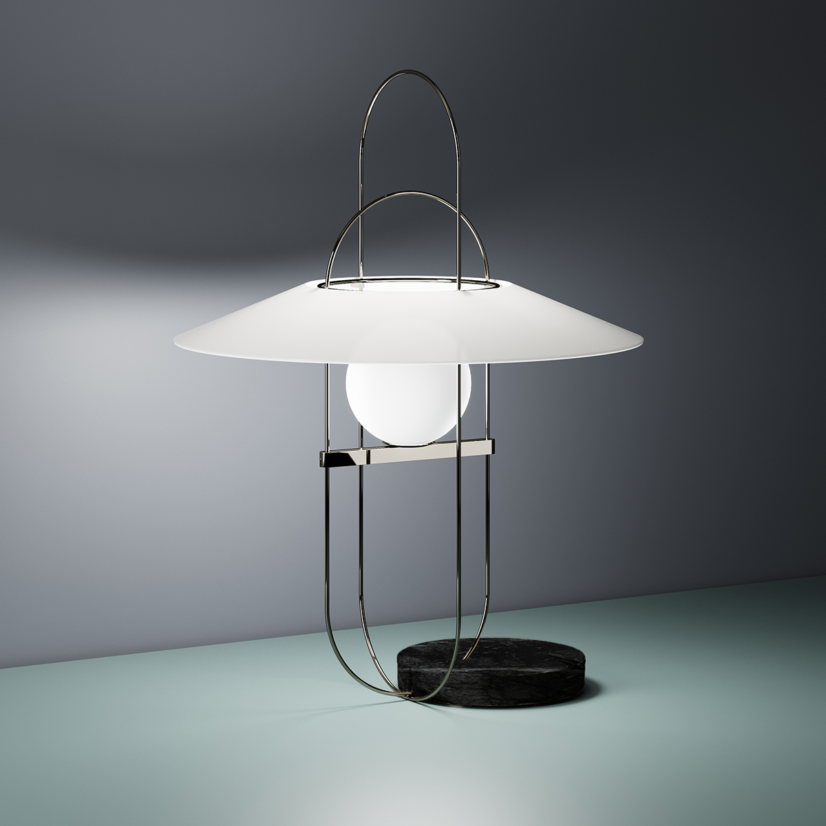 Fontana Arte Setareh 4384 LED Tischleuchte, schwarz Nickel / weiß