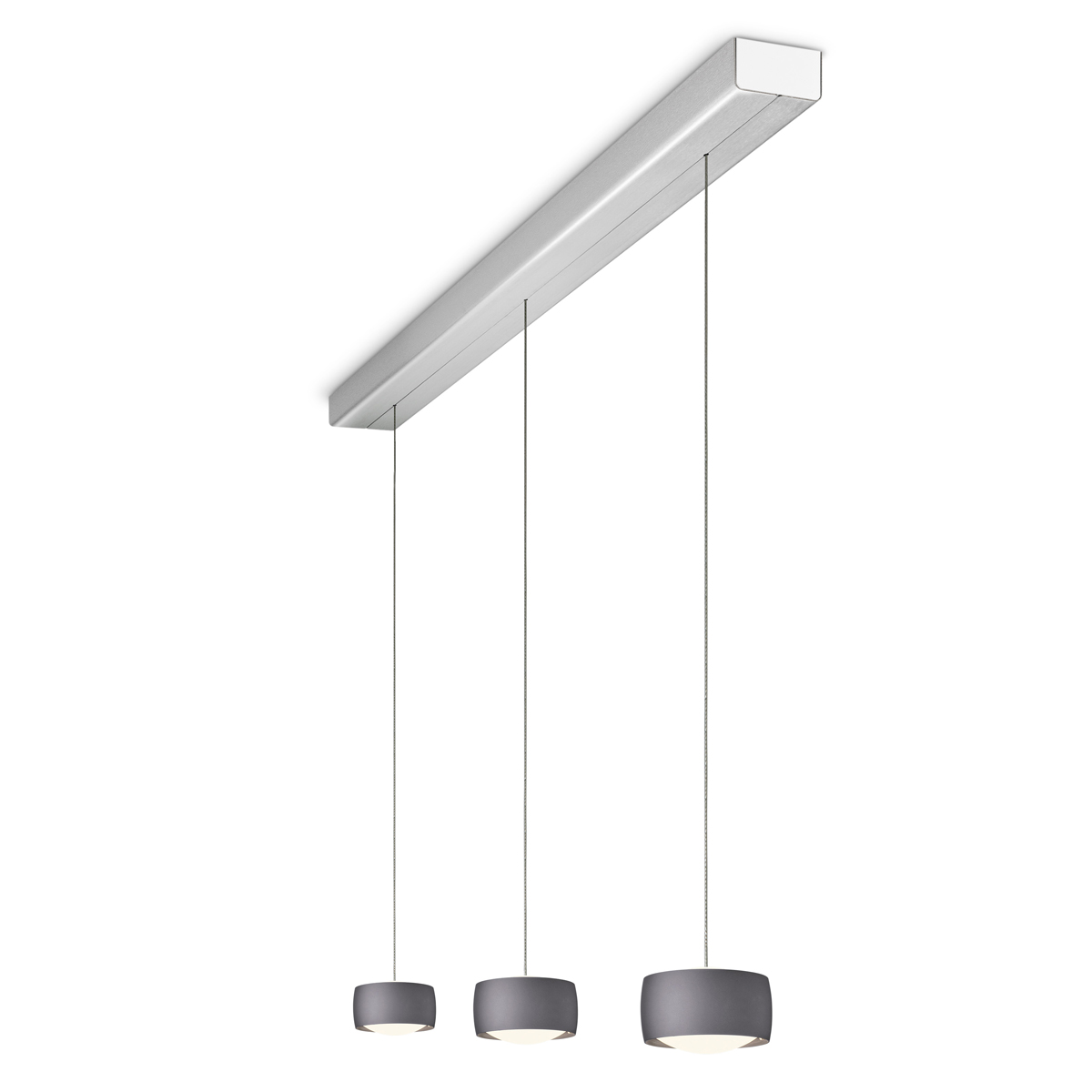 Oligo Grace LED Pendelleuchte, 2-flg., TW, unsichtbare Höhenverstellung, Baldachin: Alu gebürstet, Purple grey Grace LED Pendelleuchte, 3-flg., TW, unsichtbare Höhenverstellung, Baldachin: Alu gebürstet, Abverkaufsware