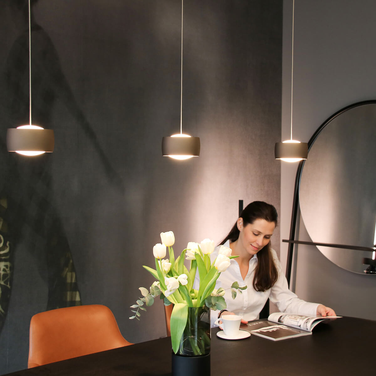 Grace LED Pendelleuchte, 3-flg., TW, unsichtbare Höhenverstellung, Baldachin: Chrom