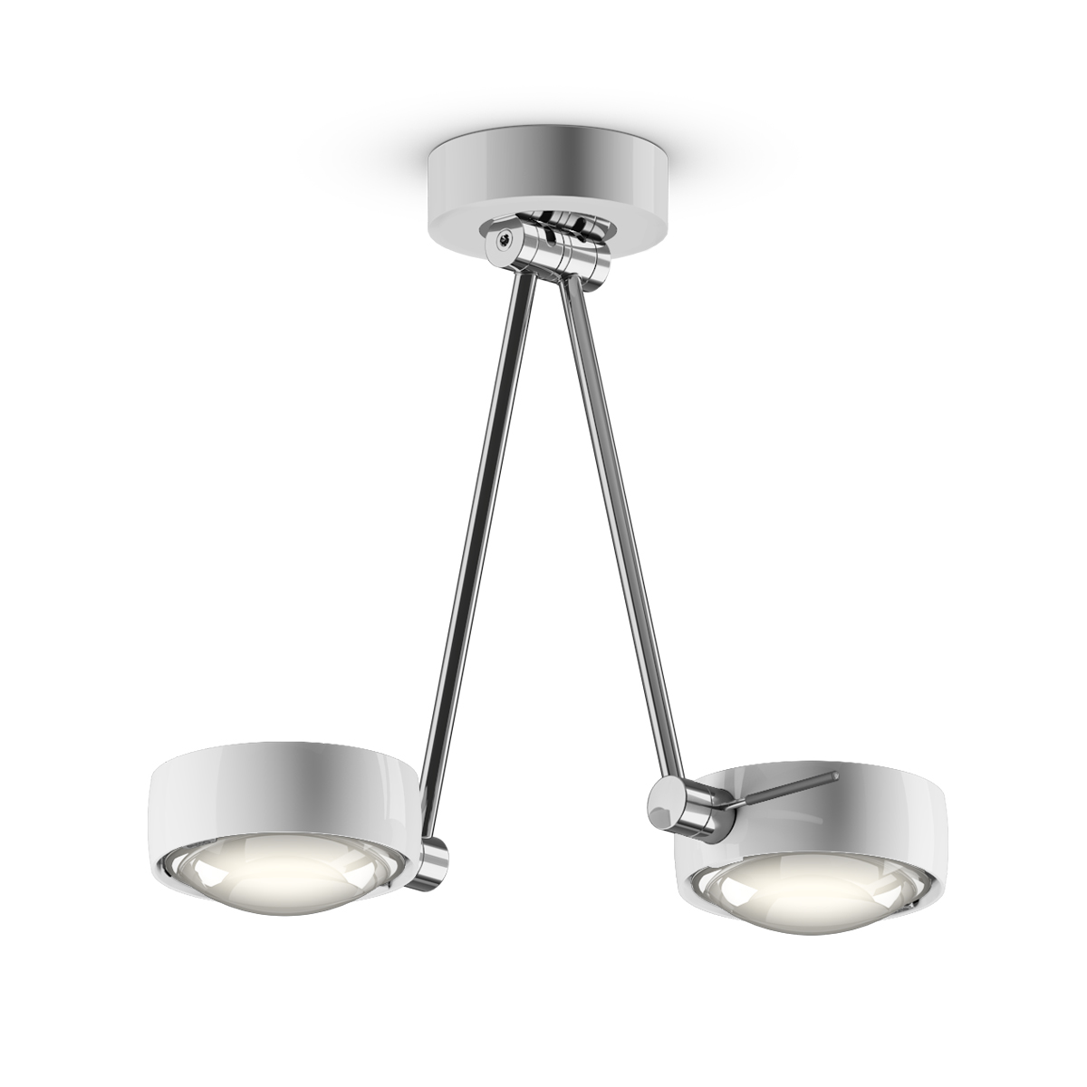 Occhio Sento E soffitto due up LED Deckenleuchte, 30 cm, 2700 K, Chrom / weiß glänzend