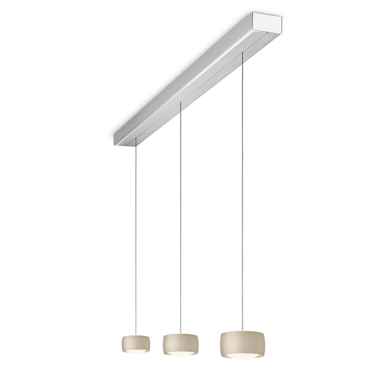 Oligo Grace LED Pendelleuchte, 3-flg., TW, unsichtbare Höhenverstellung, Baldachin: Alu gebürstet, cashmere matt