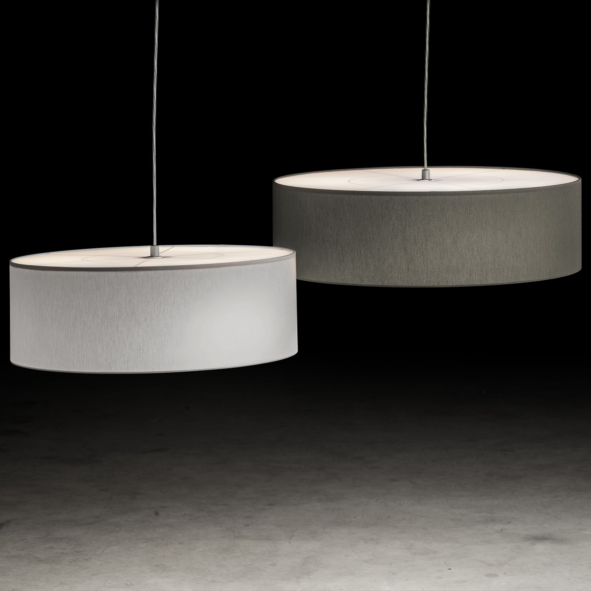 Holtkötter Vita P Pendelleuchte, Ø: 60 cm, Nickel matt, Chintz hellgrau und Chintz Schiefer