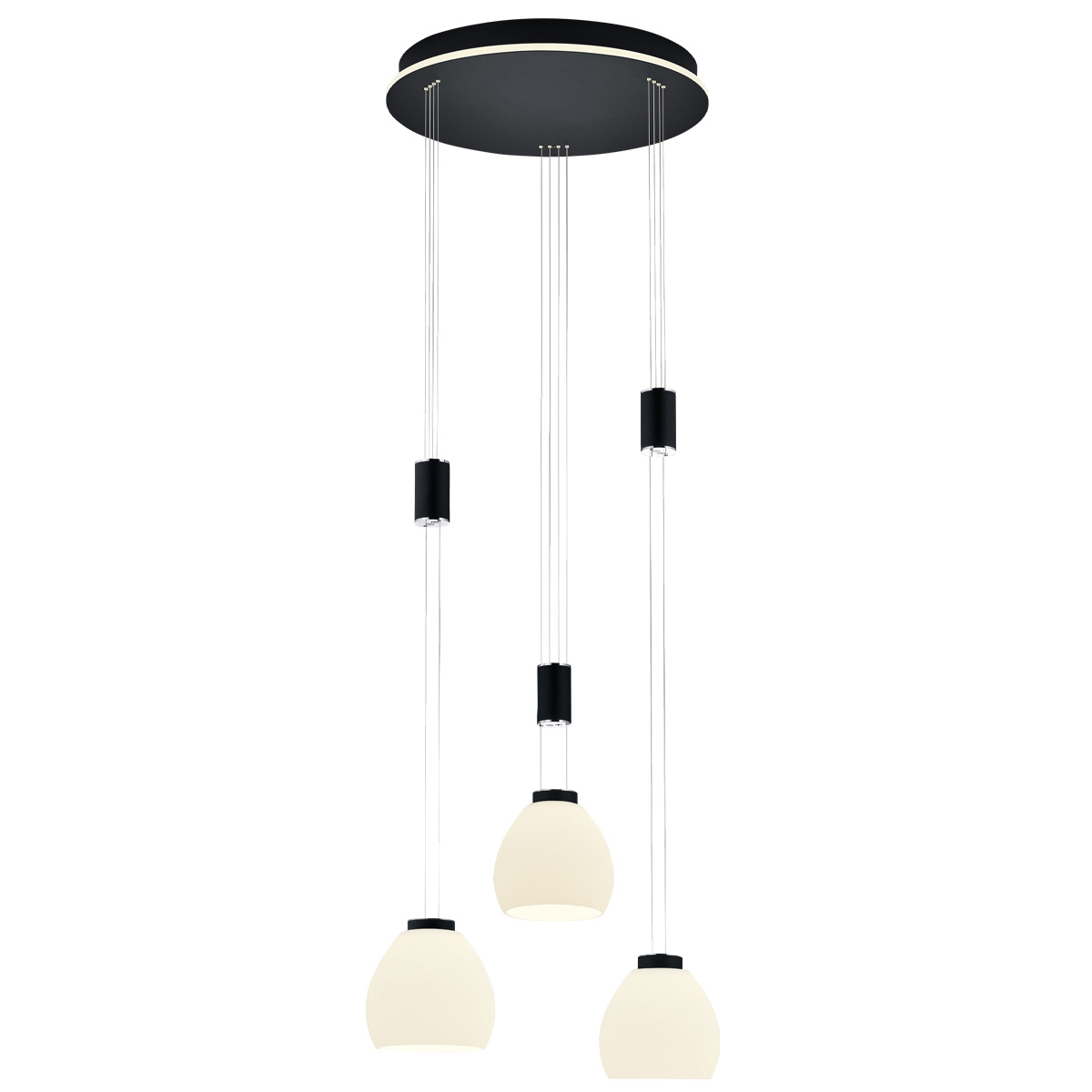 HELL Sam LED Pendelleuchte, 3-flg., mit Rondell, schwarz