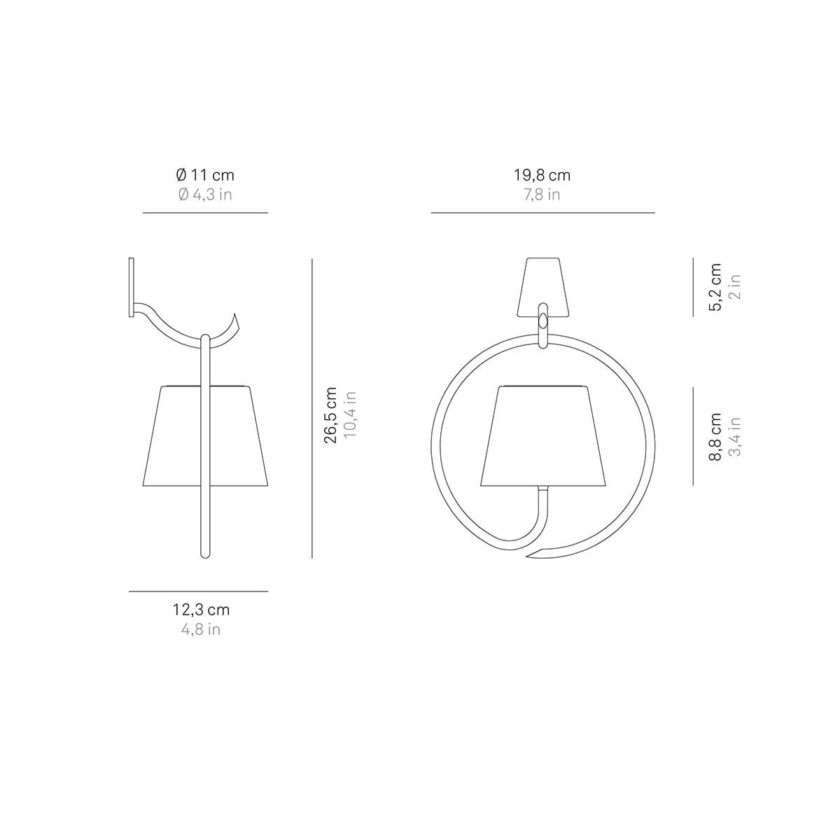 Zafferano AiLato Poldina Pro LED Akku-Wandleuchte zum Aufhängen, Maßzeichnung