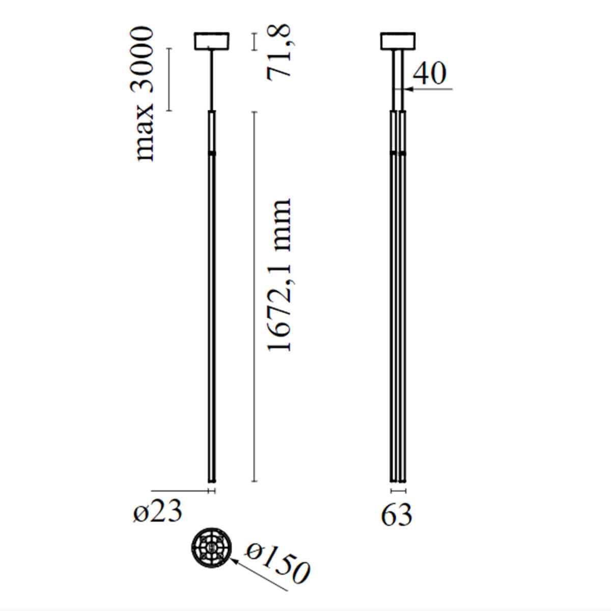 Flos My Lines LED Pendelleuchte, Maßzeichnung