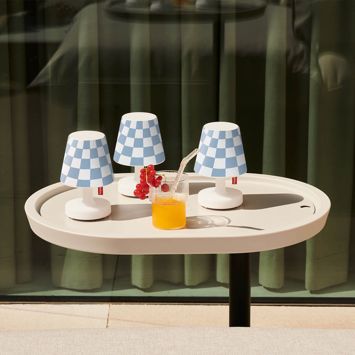 Fatboy Edison the Mini LED Akkuleuchte, 3er-Set, mit Mini Cappie Set Wave Ground, blau-weiß