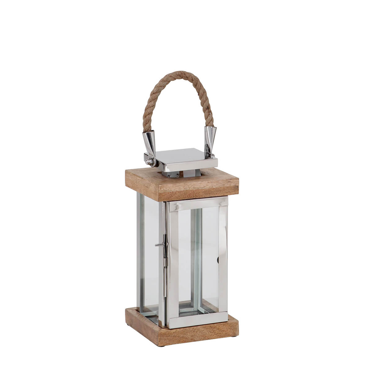 L.C. Wholesaler Laterne Silber mit Seilgriff, Höhe: 28 cm, Holz / Silber
