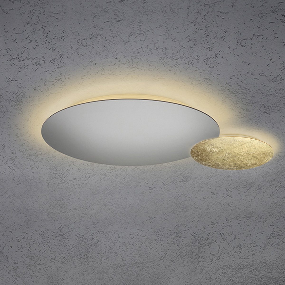 Escale Blade LED Wand- / Deckenleuchte, 2-flg., Ø 44 cm, Silber matt eloxiert, Ø: 44 cm und 24 cm, Blattgold