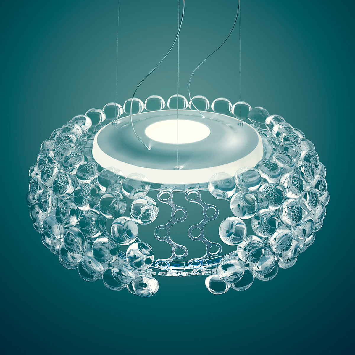 Foscarini Caboche Plus Media MyLight Tunable White LED Sospensione, transparent, Verbindung der PMMA-Kugeln mit den Polycarbonat-Bögen via Twist-Lock-System